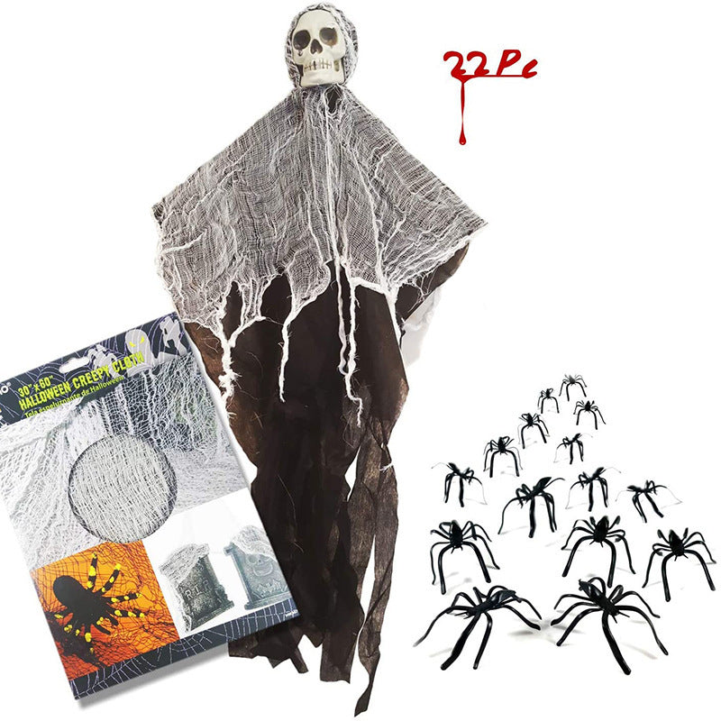 Scary Halloween Decorations Skull Gauze Door Hanging Prop Black White Plastic