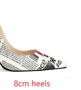 Poster Letter Mouse Printed Thin High Heel Pointed Toe Female Dress Shoes Women Slip On Pumps Stiletto Heels