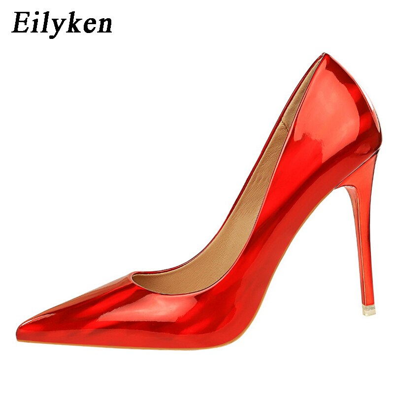 Eilyken New Women Pumps Sexy Fetish Green Red 10.5cm High Heels High Quality Patent Leather Pointed Toe Ladies Office Shoes