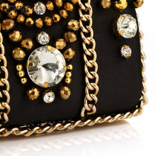 Load image into Gallery viewer, Black Satin Clutch Bag Bohemia Style Rhinestone Cocktail Party Prom Female Clutch Chic Chain Classic Boxy Shape Designer Clutch
