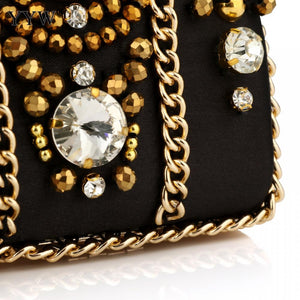 Black Satin Clutch Bag Bohemia Style Rhinestone Cocktail Party Prom Female Clutch Chic Chain Classic Boxy Shape Designer Clutch