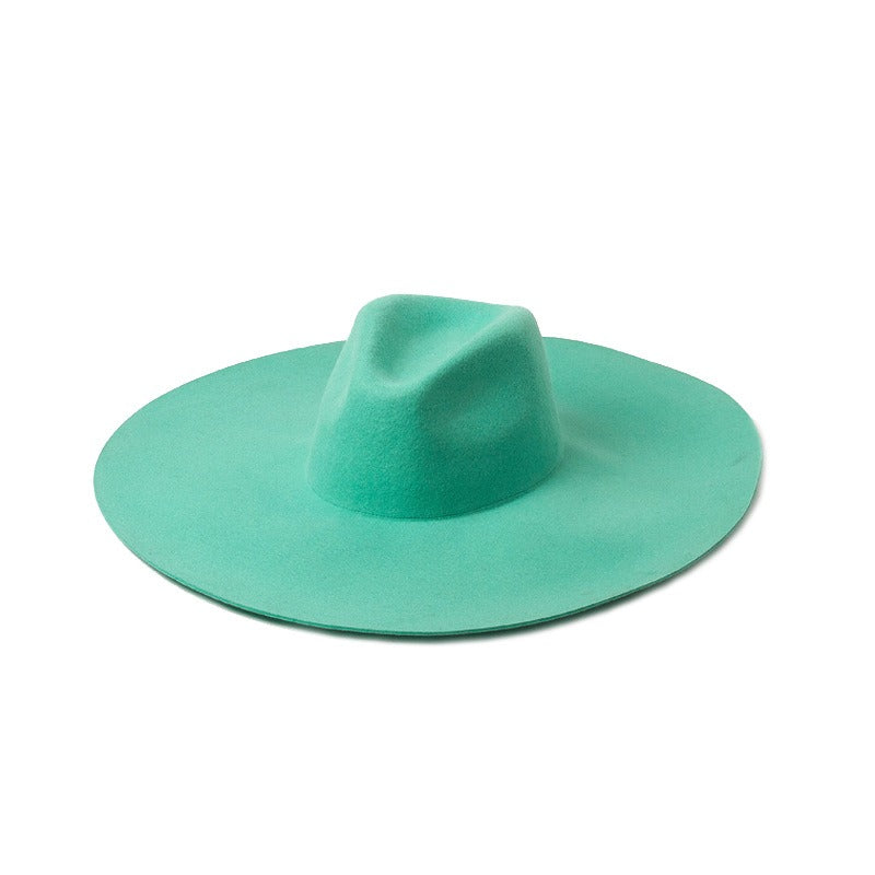 Fashion and Casual Big brim Fruit Green Wool Jazz Top Hat Show Style Felt Hat