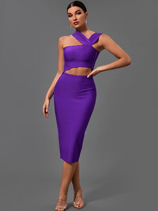 Bandage Dresses for Women  Purple Bodycon Dress Evening Party Elegant Sexy Cut Out Midi Birthday Club Outfit Summer New