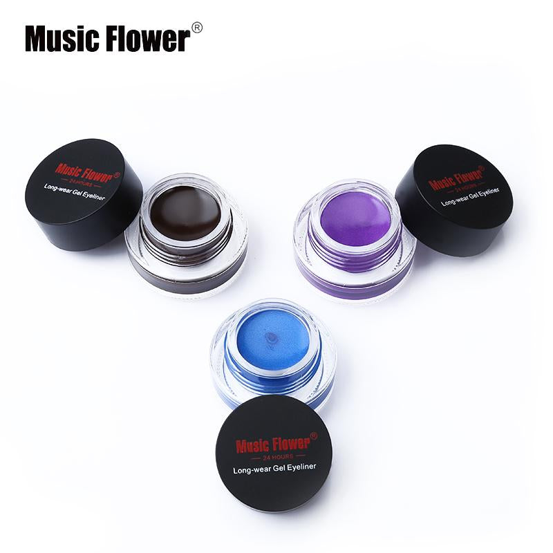 Music Flower Brand Black Waterproof Eyeliner Gel Makeup Cosmetic Gel Eye Liner With Brush 24 Hours Long-lasting