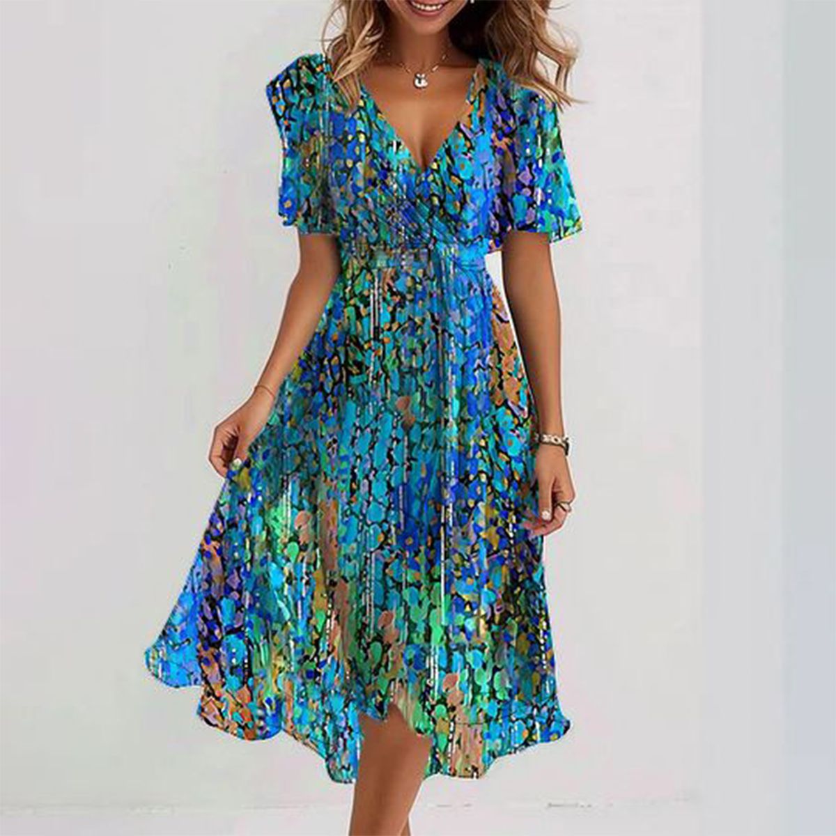 Women's Floral Dress Blue Polyester Summer Dresses