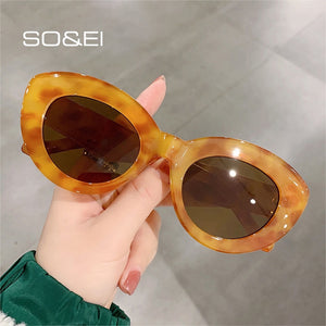 Popular Fashion Oversized Cat Eye Women Sunglasses Retro Leopard Shades UV400 Men Trending Oval Sun Glasses