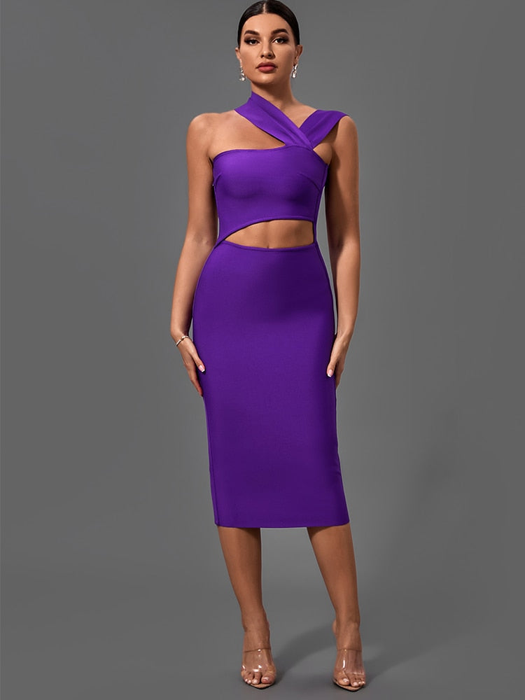 Bandage Dresses for Women  Purple Bodycon Dress Evening Party Elegant Sexy Cut Out Midi Birthday Club Outfit Summer New