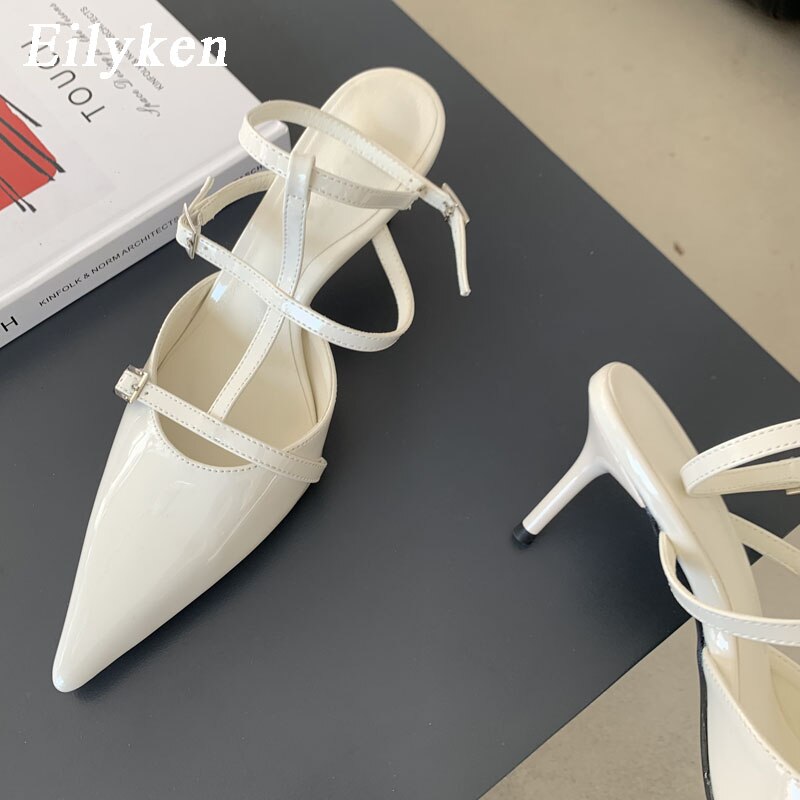 Eilyken Spring New Gold Silver Pumps Women Fashion Pointed Ladies Elegant Thin High Heel Hollow Out Dress Sandalias De Mujer