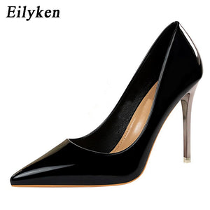 Eilyken New Women Pumps Sexy Fetish Green Red 10.5cm High Heels High Quality Patent Leather Pointed Toe Ladies Office Shoes