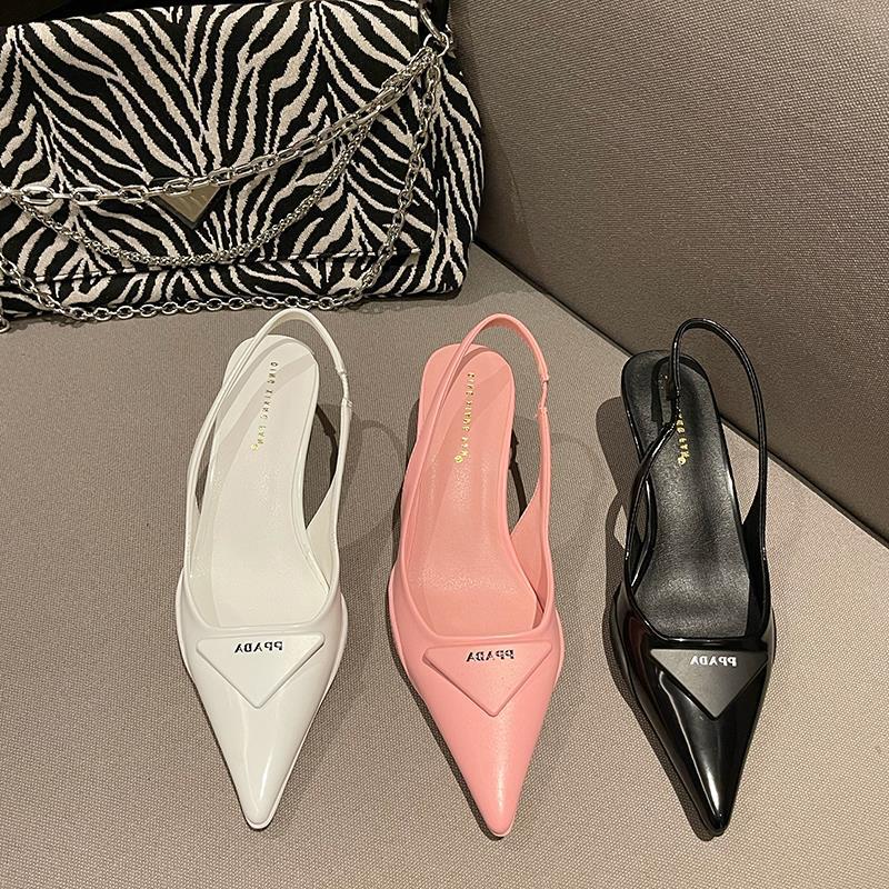 Spring Fashion Pointed Toe Back Empty Shallow Mouth Stiletto Sandals Korean Style Of The Simple Baotou Cat Heel Fashion Women's Shoes