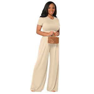 European and American Large Sized Womens Fashion Casual Wide Leg Two Piece Set for Women