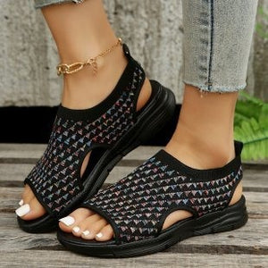 Oversized Women's Shoes In Europe and America, Breathable Flying Woven Fish Mouth Thick Sole Casual Sports Sandals In Summer