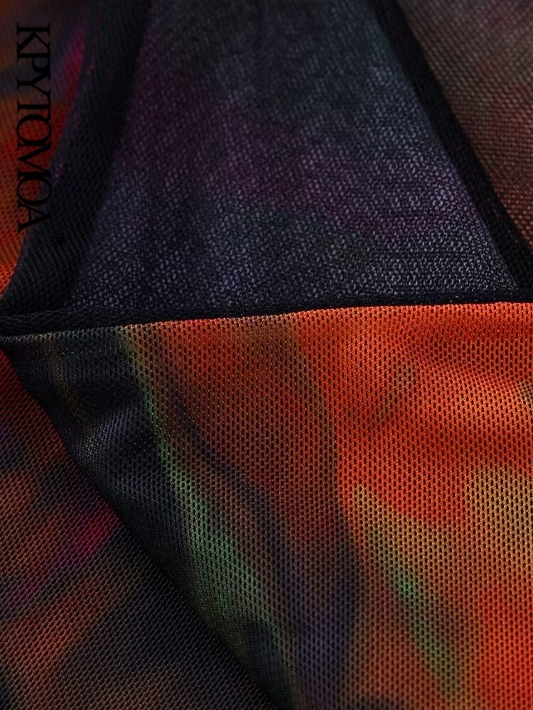 Women Fashion With Lining Printed Tulle Midi Dress Vintage Strapless Straight Neck Female Dresses Vestidos Mujer