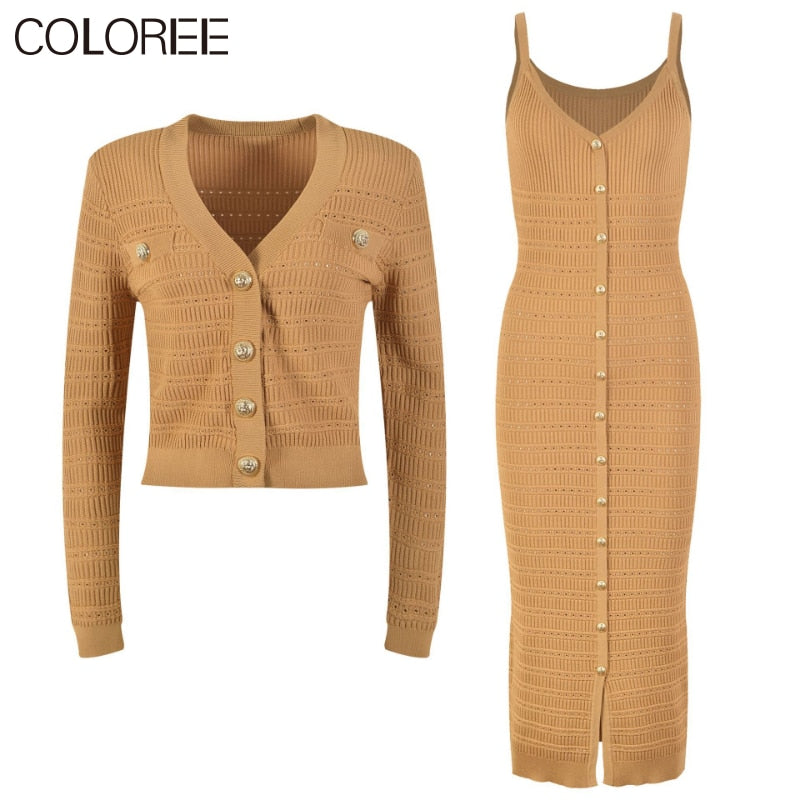 Spring New In Knitwears 2023 Luxury Designer Gold Buttons V-neck Long Sleeve Knitted Sweater Women Casual White Black Cardigans