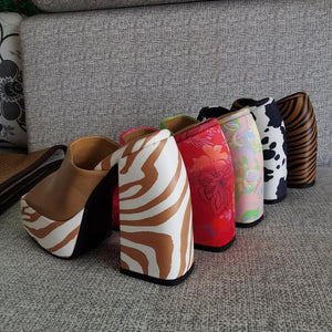 Women's sexy Muller shoes New brand thick high heel platform slipper Party sandals Stripe printing Fish mouth Pumps Big Size 43