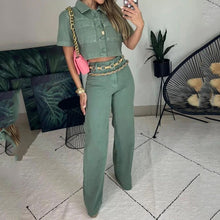 Load image into Gallery viewer, European and American womens clothing set Fashion lapel sleeveless top Loose pants Solid color set
