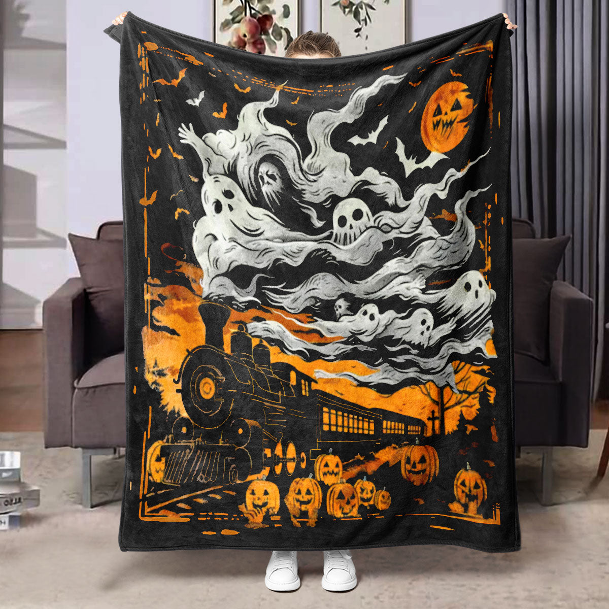Halloween Flannel Blanket Black Geometric Polyester Multi-Size