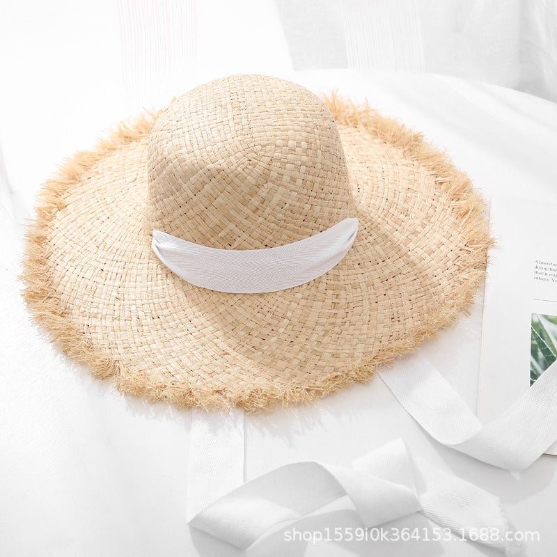 Strap Lafite straw hat for women with large brim in summer seaside Sun hat summer sun beach holiday beach hat