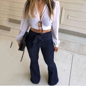 Women's Jeans High Waist Denim Flare Pants Street Style Blue Skinny Sexy Vintage Ladies Flared Trousers Bell Bottom Jeans Fall