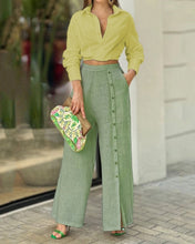 Load image into Gallery viewer, European and American Womens Fashion Casual Solid Color Lapel Shirt Loose Pants Two Piece Set
