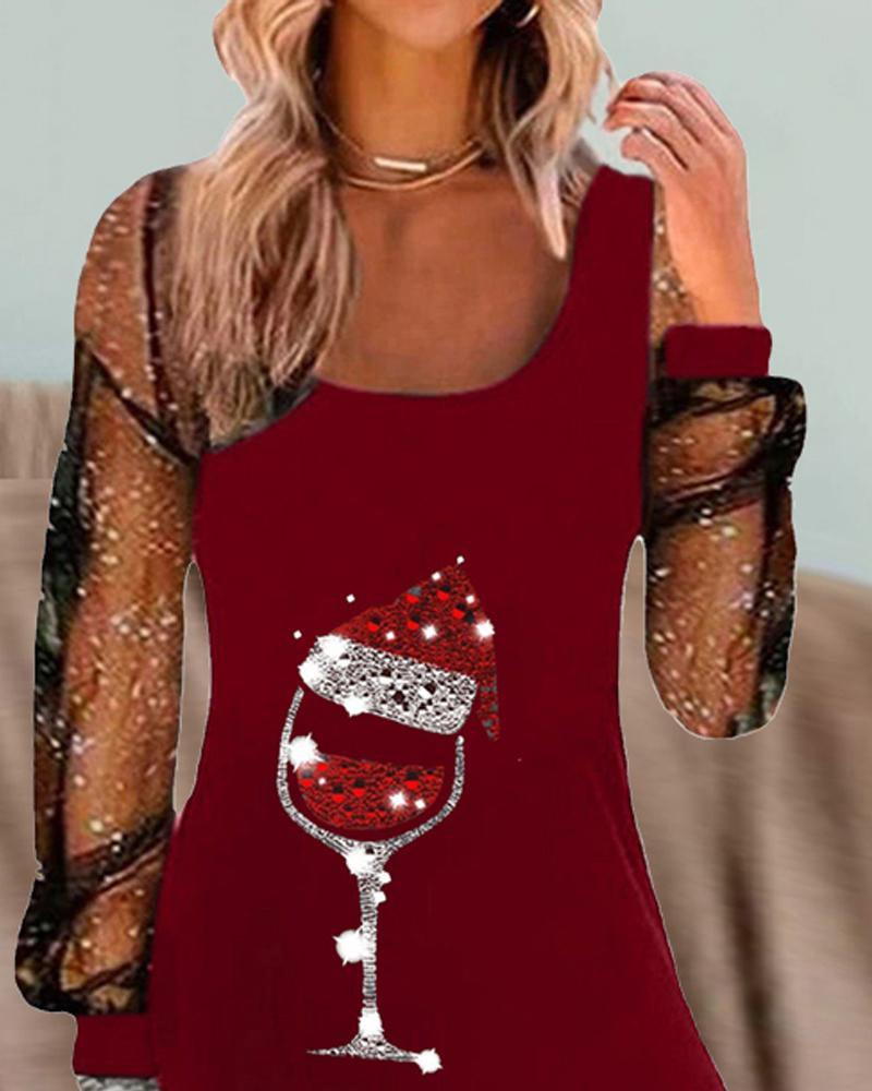 Women's Cocktail Dress Wine Glass Print Polyester