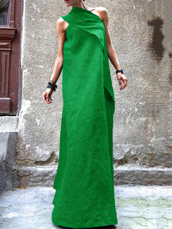 Women's Summer Dress Navy Cotton Linen Patchwork