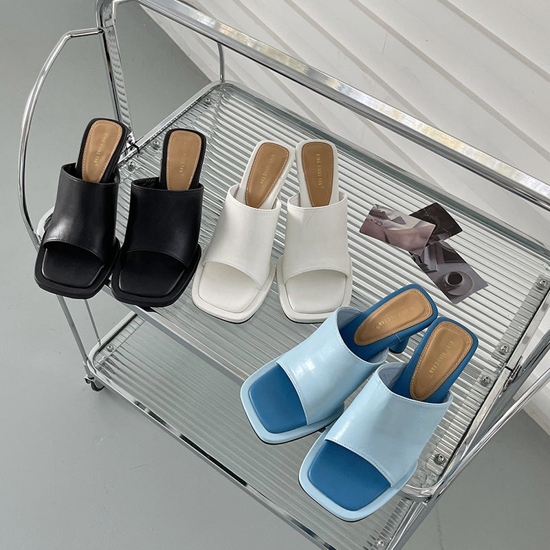 Summer New Women Slipper Fashion Platform Square Toe High Heel Ladies High Quality Slides Outdoor Dress Party Sandals