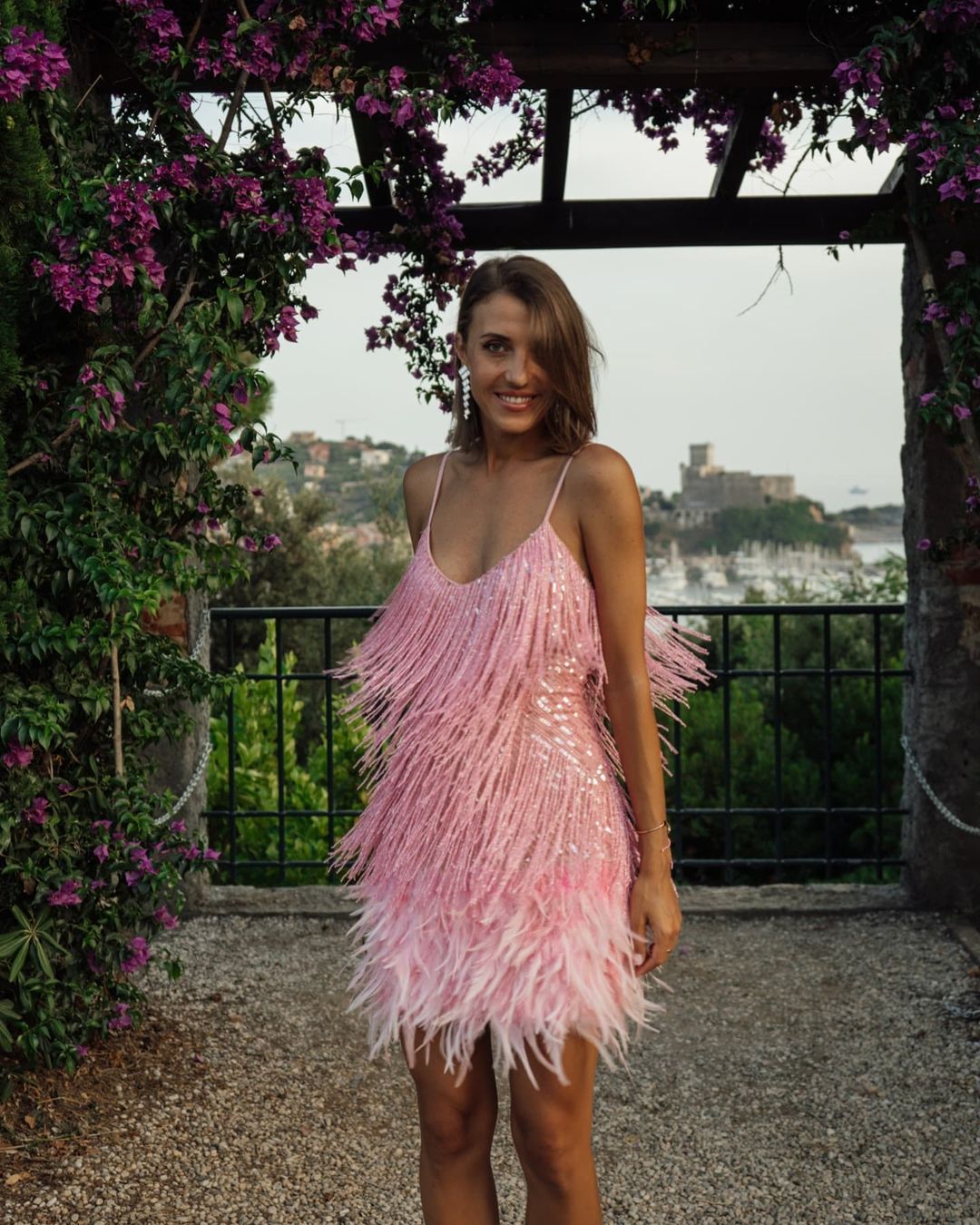 Fashion Fringe Sequin Feather Panel Dress Women Sexy Dress