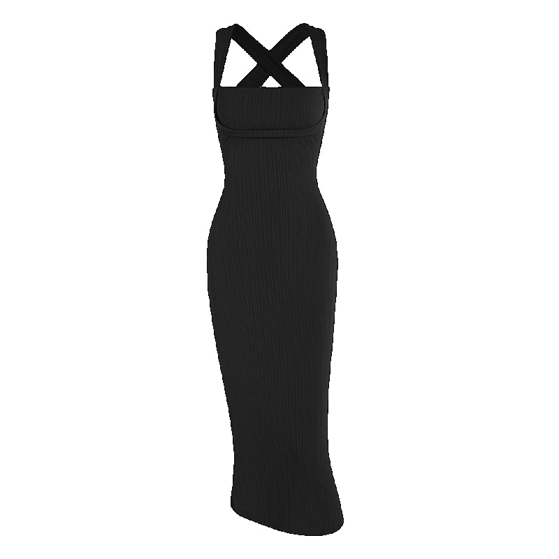 ZAFUL Women's Crisscross Tied Backless Rib Midi Bodycon Vegas Dress ZF508812401