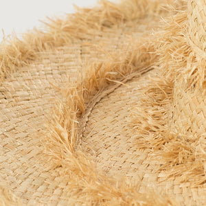 Grass woven tassel decoration, hand woven large eave flat top Lafite straw hat, sun protection, sun shading, beach fur brim straw hat