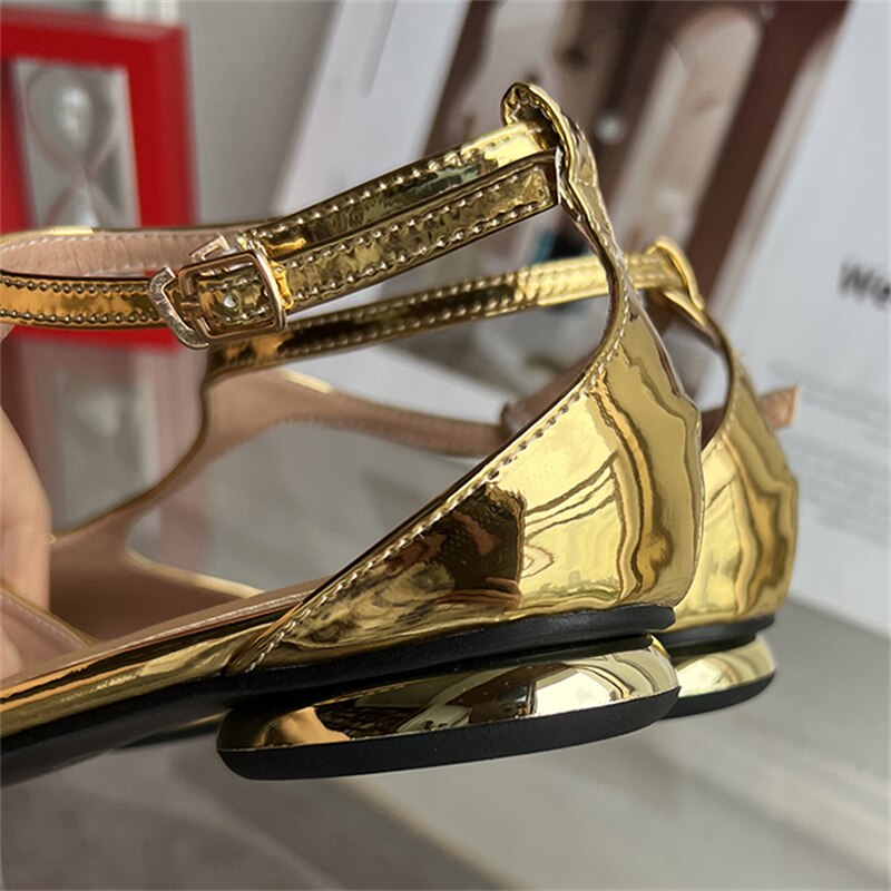 Eilyken Women New Fashion Pumps Pointed Toe Gold Ladies Elegant Dress Slingback Low Heel Mary Jane Mules Shoes Zapatos Mujer
