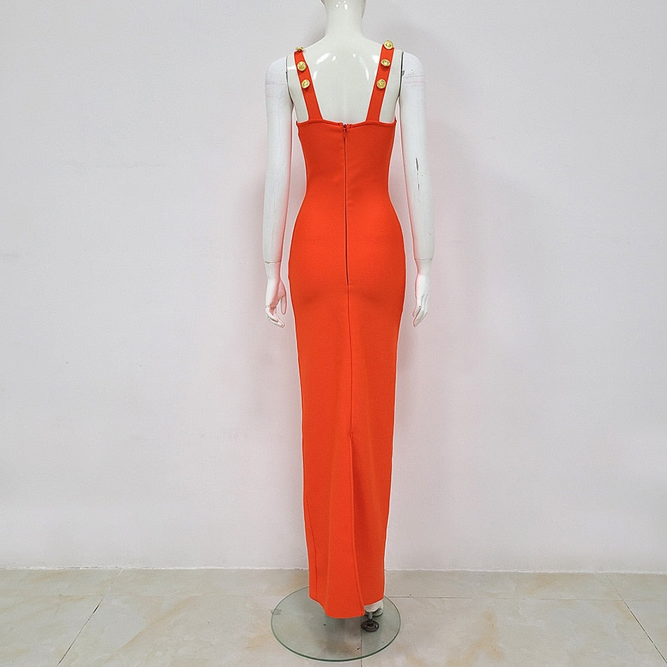 JUNE LIPS The Latest  Fashion Designer Sexy Orange Long Maxi Bandage  Dress Party Evening Dresses Wholesale Dropship