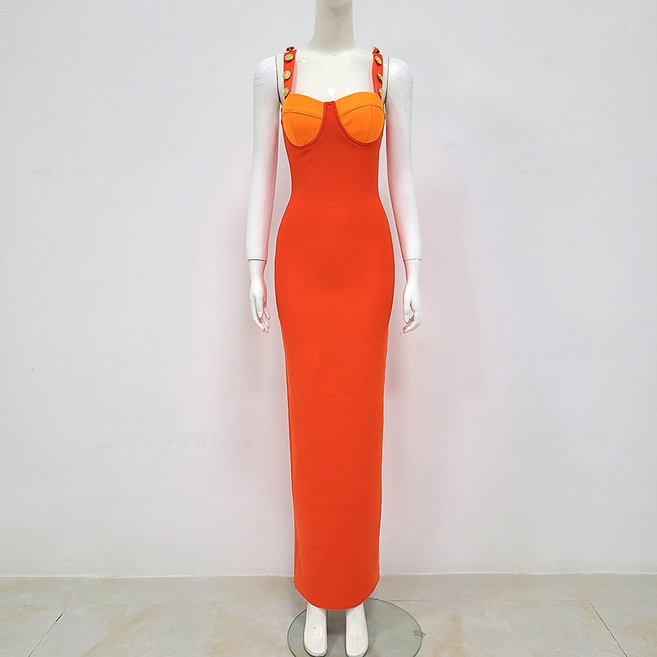 JUNE LIPS The Latest  Fashion Designer Sexy Orange Long Maxi Bandage  Dress Party Evening Dresses Wholesale Dropship