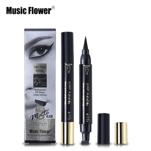 Music Flower Brand Eyes Makeup Tattoo Seal Liquid Eyeliner Pen Waterproof Matte Black Stamp Wanton Eye Liners 24HR Long-lasting