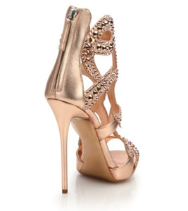 Sexy Luxury High Heel Sandals, Thin Heel Womens Shoes, Banquet Party Shoes, Gold Champagne, Water Diamond, and Fashionable