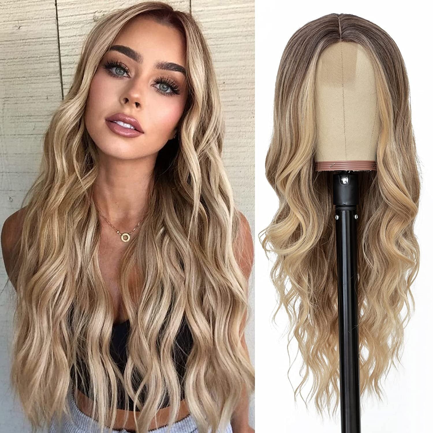 European and American Small Lace Wig Headsets with Intermediate Color Small Lace Center Split Large Wavy Long Curly Wigs