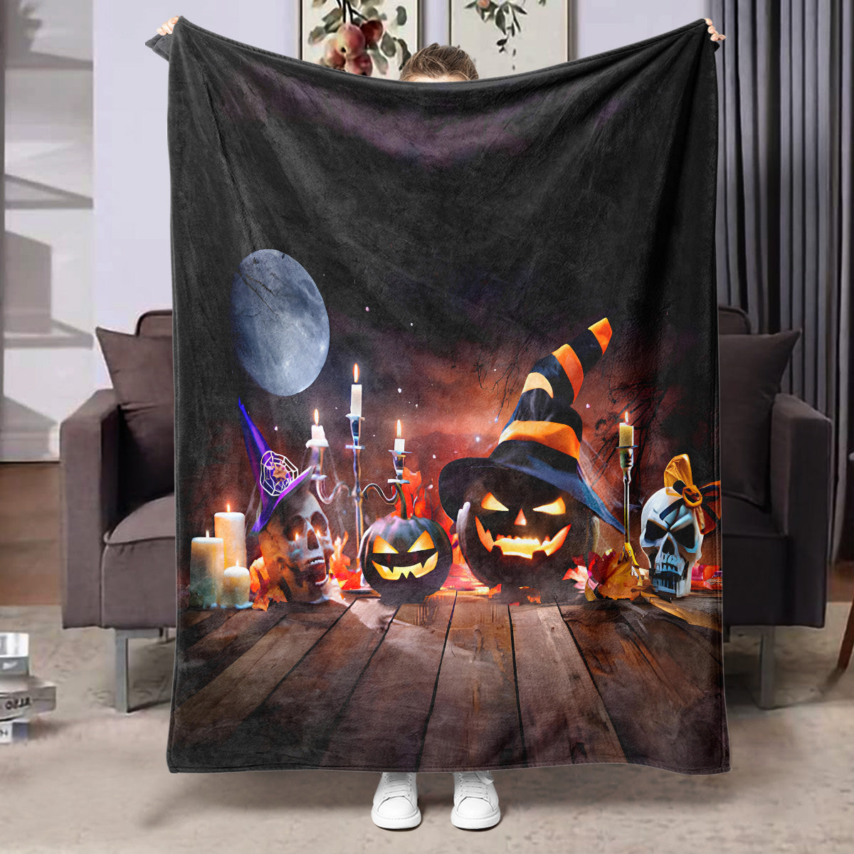 Halloween Flannel Blanket Black Geometric Polyester Multi-Size