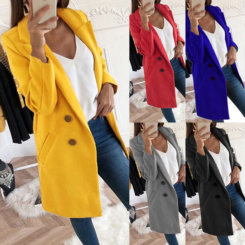 Plus Size Autumn Winter Wool Coat Women Elegant Blazer Ladies Cashmere Womens Coats Office Solid Medium Long Section Camel Coat