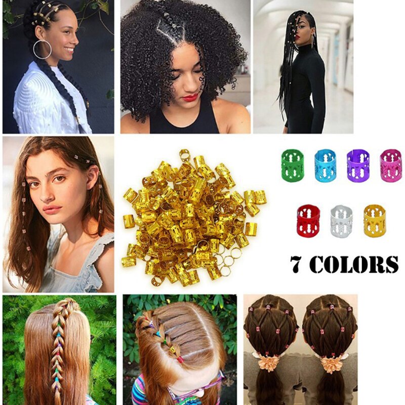 100 Pcs/ 7 Colors Mixed hair bead sets