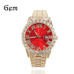 Hip-Hop Roman Numerals Diamond-Encrusted Men's Watch Fashion Fashion Brand Green Face Large Dial Quartz Watch