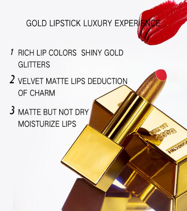 Glitter Lipstick Moisturizing Makeup Velvet Matte Gold Lipstick Waterproof Lipstains Sexy Shiny Red Cosmetics Pigment Nude Rouge