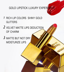 Glitter Lipstick Moisturizing Makeup Velvet Matte Gold Lipstick Waterproof Lipstains Sexy Shiny Red Cosmetics Pigment Nude Rouge