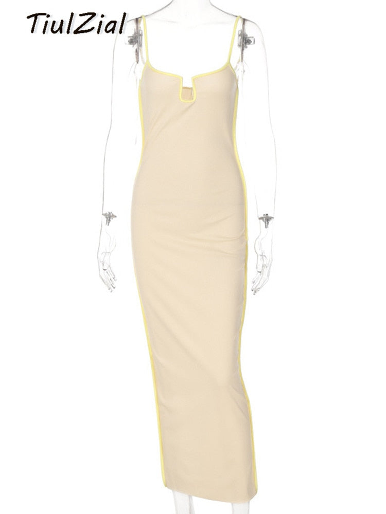 Patchwork Y2K Summer Midi Dress Sleeveless Bodycon Off Shoulder Dress Holiday Club Party