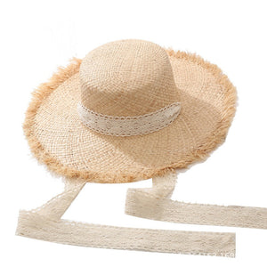 Strap Lafite straw hat for women with large brim in summer seaside Sun hat summer sun beach holiday beach hat