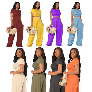 European and American Large Sized Womens Fashion Casual Wide Leg Two Piece Set for Women