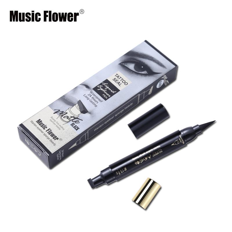 Music Flower Brand Eyes Makeup Tattoo Seal Liquid Eyeliner Pen Waterproof Matte Black Stamp Wanton Eye Liners 24HR Long-lasting