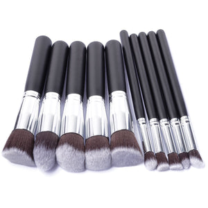 10 Pcs Silver/Golden Makeup Brushes Set.