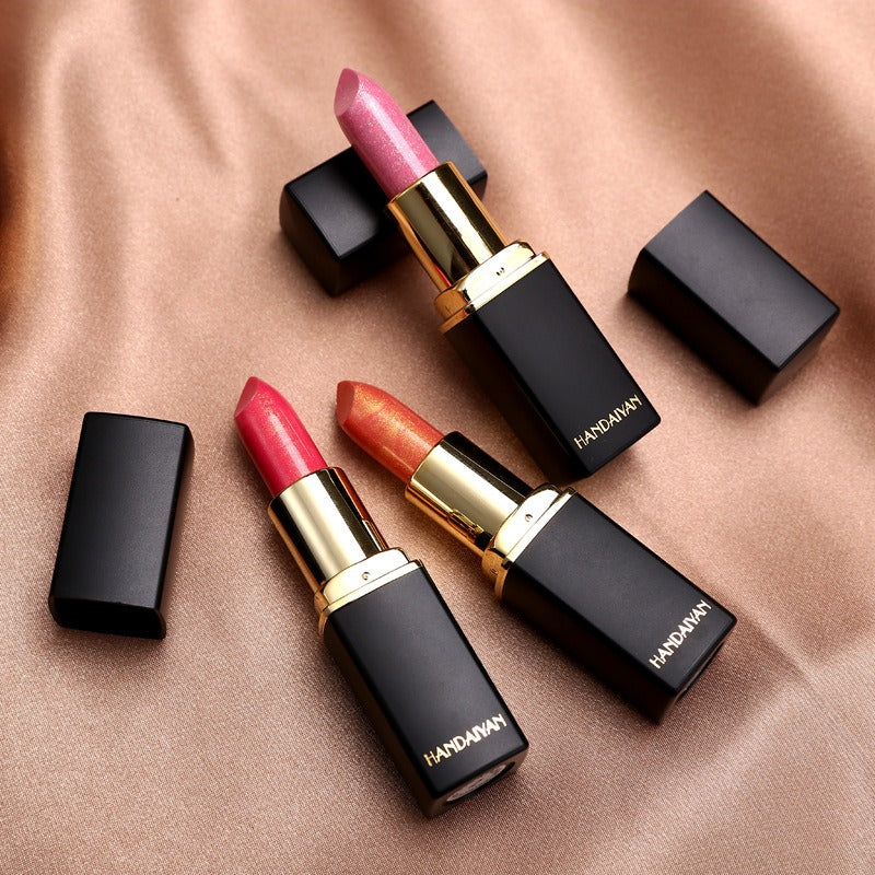 HANDAIYAN Shiny Metallic Lipstick Pearlescent Color Change Warm Lipstick Gold lipstick