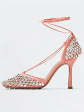 Load image into Gallery viewer, Processing Time:7-15 days after placing orders Women's Summer Fashion Sexy Hollow Out Water Diamond Mesh Bread Head Sandals European and American High Heel Show Shoesdals
