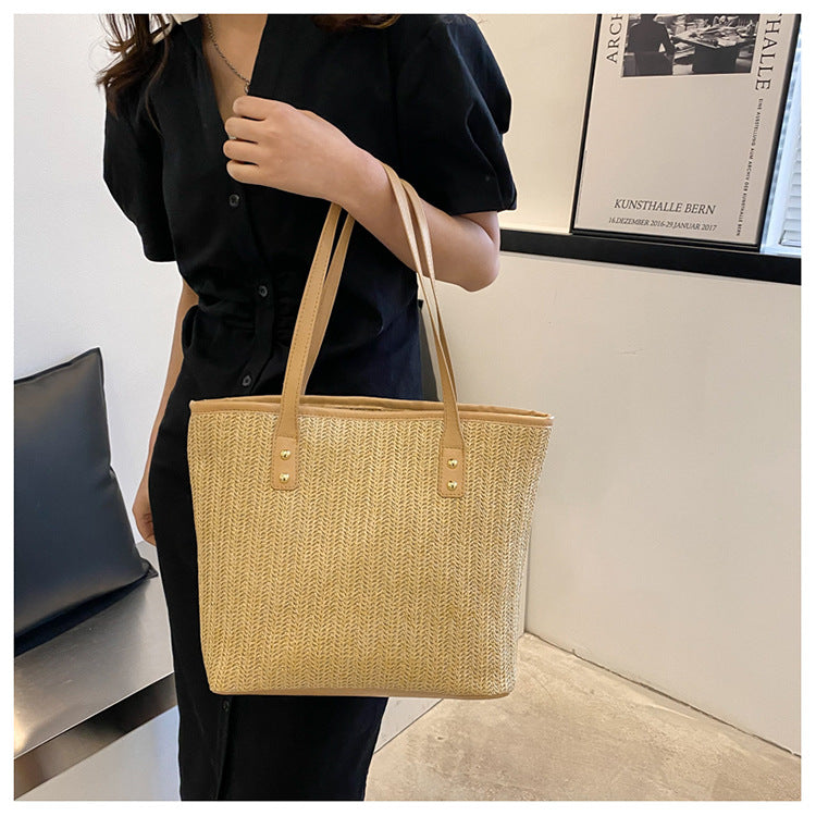 Large Capacity Bag Women's Summer Fashion Fashion Beach Bag Straw Woven Bag Casual Versatile Shoulder Tote Bag